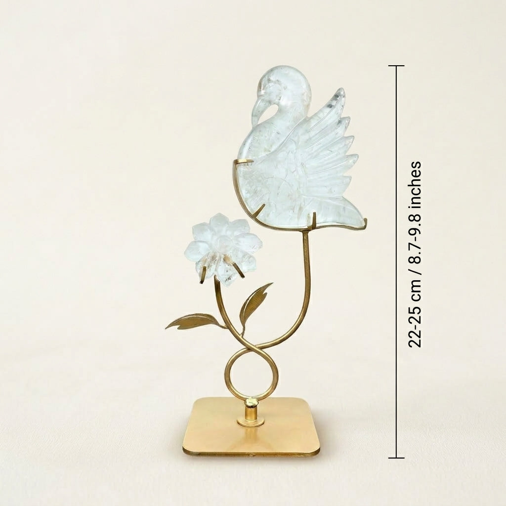 Clear Quartz Bird & Flower Sculpture | Clarity & New Beginnings