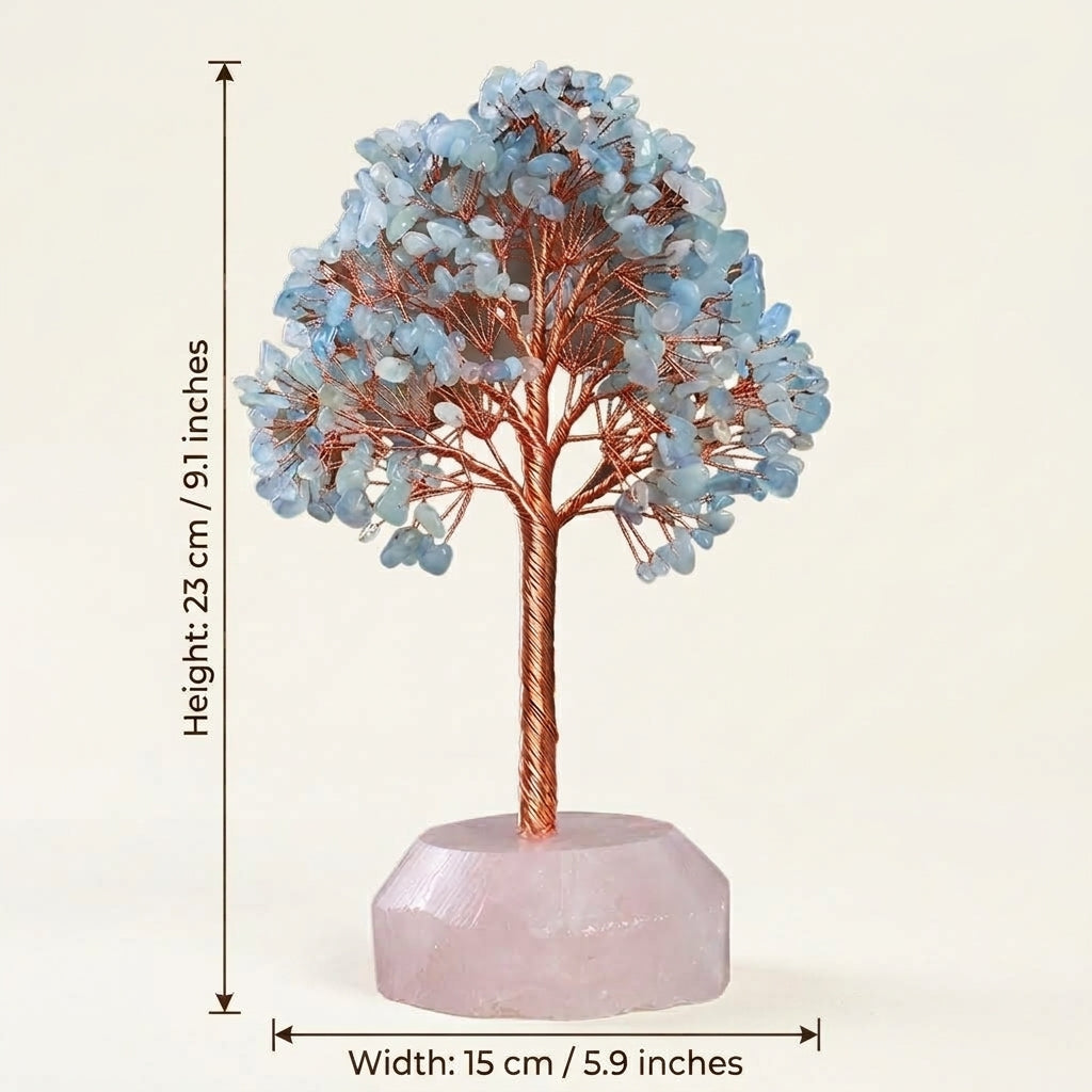 Aquamarine Crystal Tree with Rose Quartz Base | Calm Communication