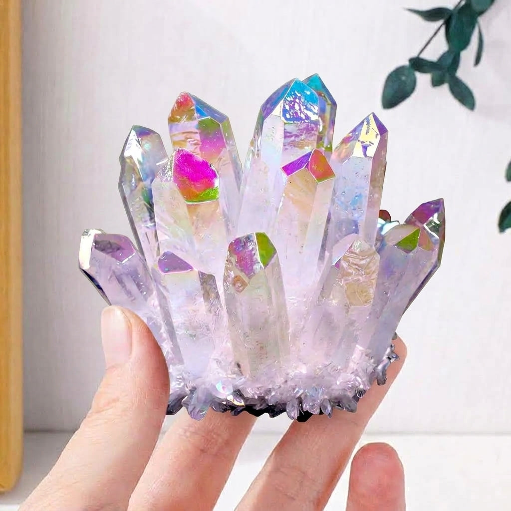 Rainbow Aura Quartz Cluster | Angel Aura Crystal Decor