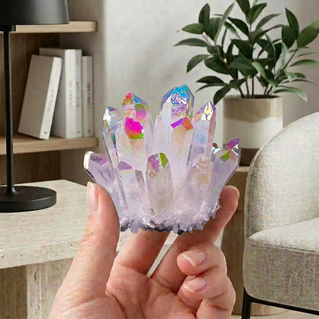 Rainbow Aura Quartz Cluster | Angel Aura Crystal Decor