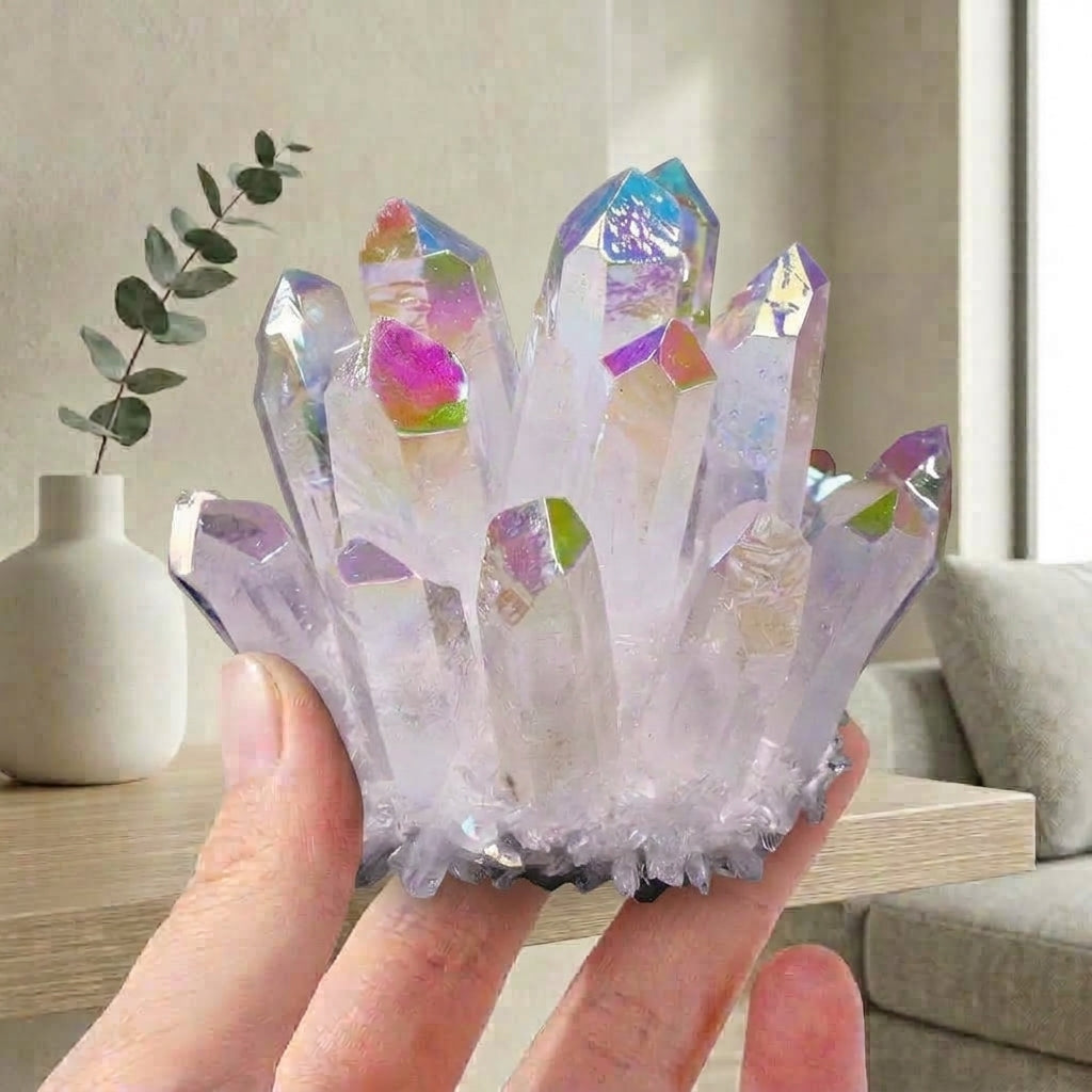 Rainbow Aura Quartz Cluster | Angel Aura Crystal Decor
