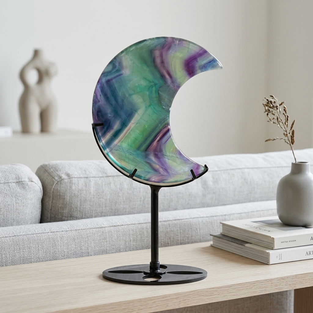 Rainbow Fluorite Moon Sculpture | Mental Clarity & Focus