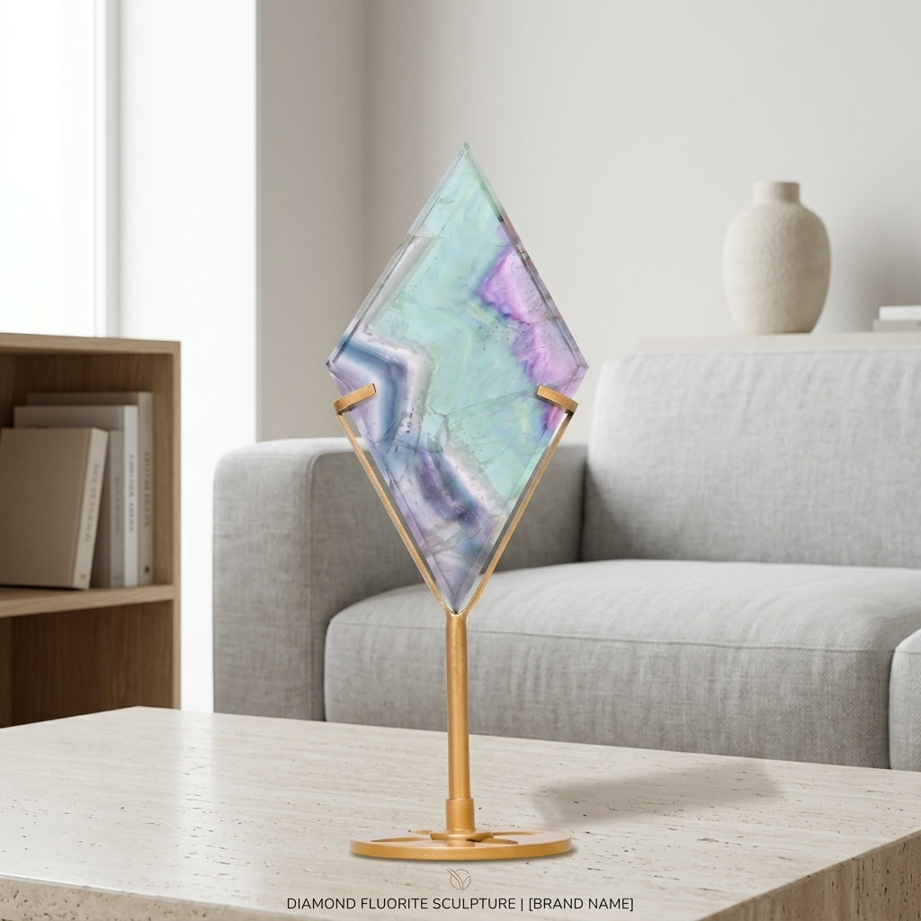 Natural Fluorite Diamond Sculpture | Mental Clarity & Focus